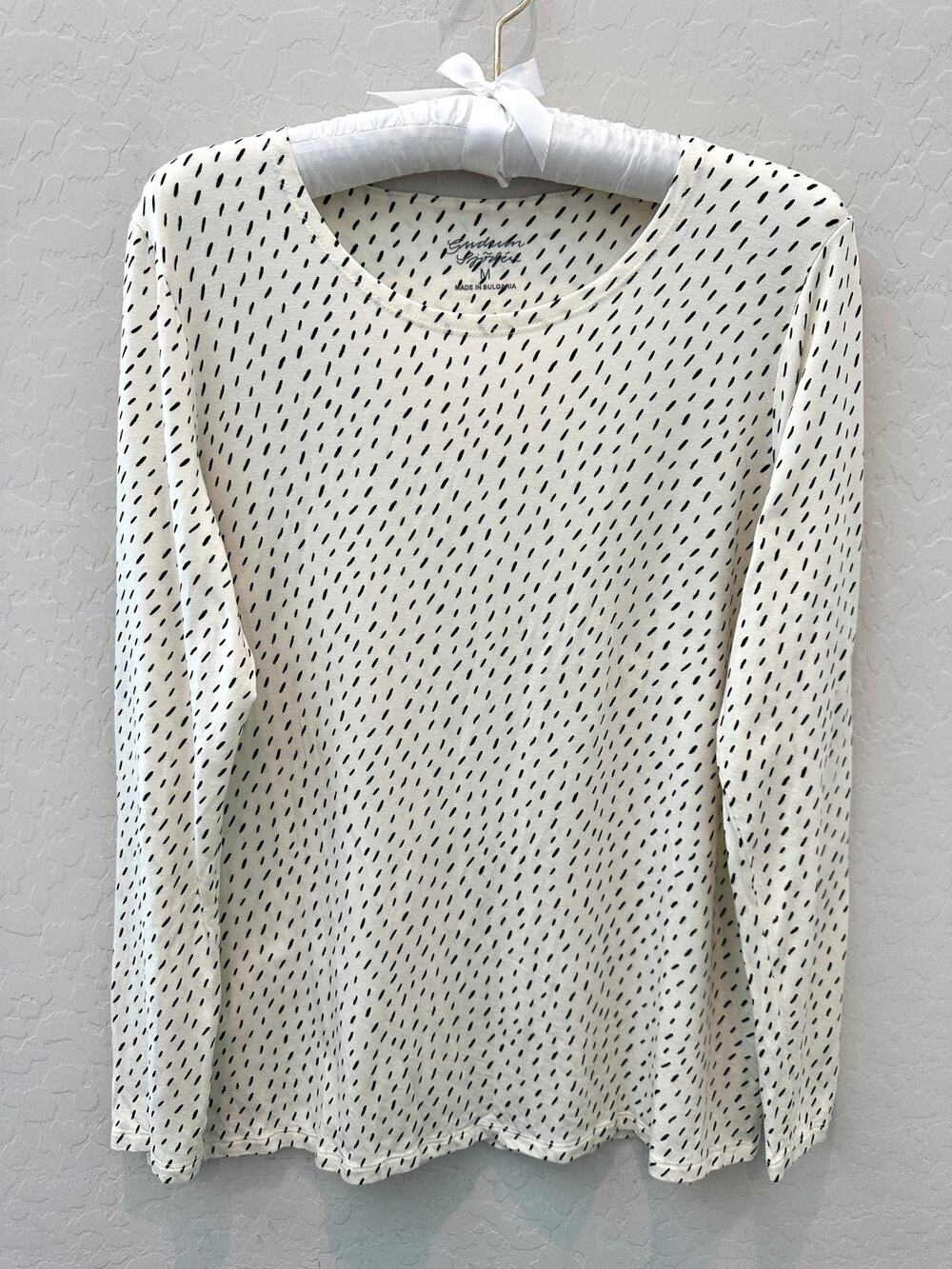 GUDRUN SJODEN Lyocell Dot Print Long Sleeve Top Scandinavian Artsy | Medium